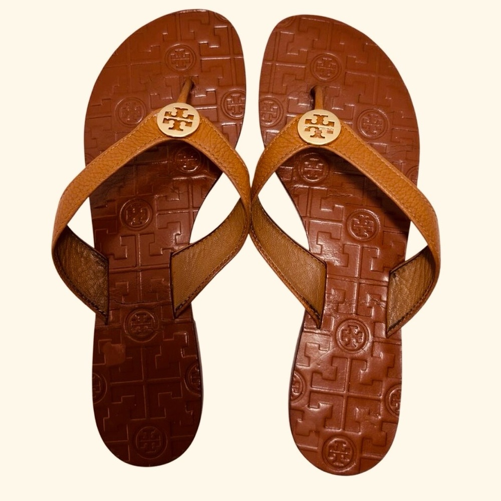 Tory Burch Thora Thong Sandals, Signature Logo Medallion, 100% Leather Size 9 - Picture 6 of 12